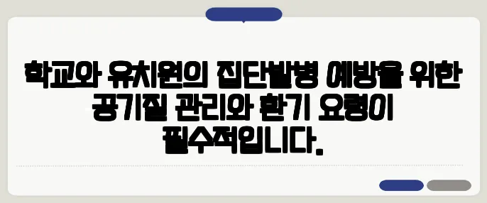 학교와 유치원의 집단발병 예방을 위한 공기질 관리와 환기 요령이 필수적입니다.
